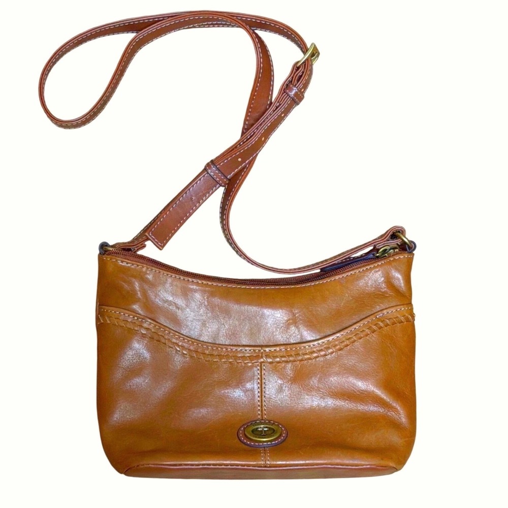 Tignanello Leather Crossbody Bag Brown Small Hobo Shoulder Purse RFID Brass Logo - Picture 5 of 16
